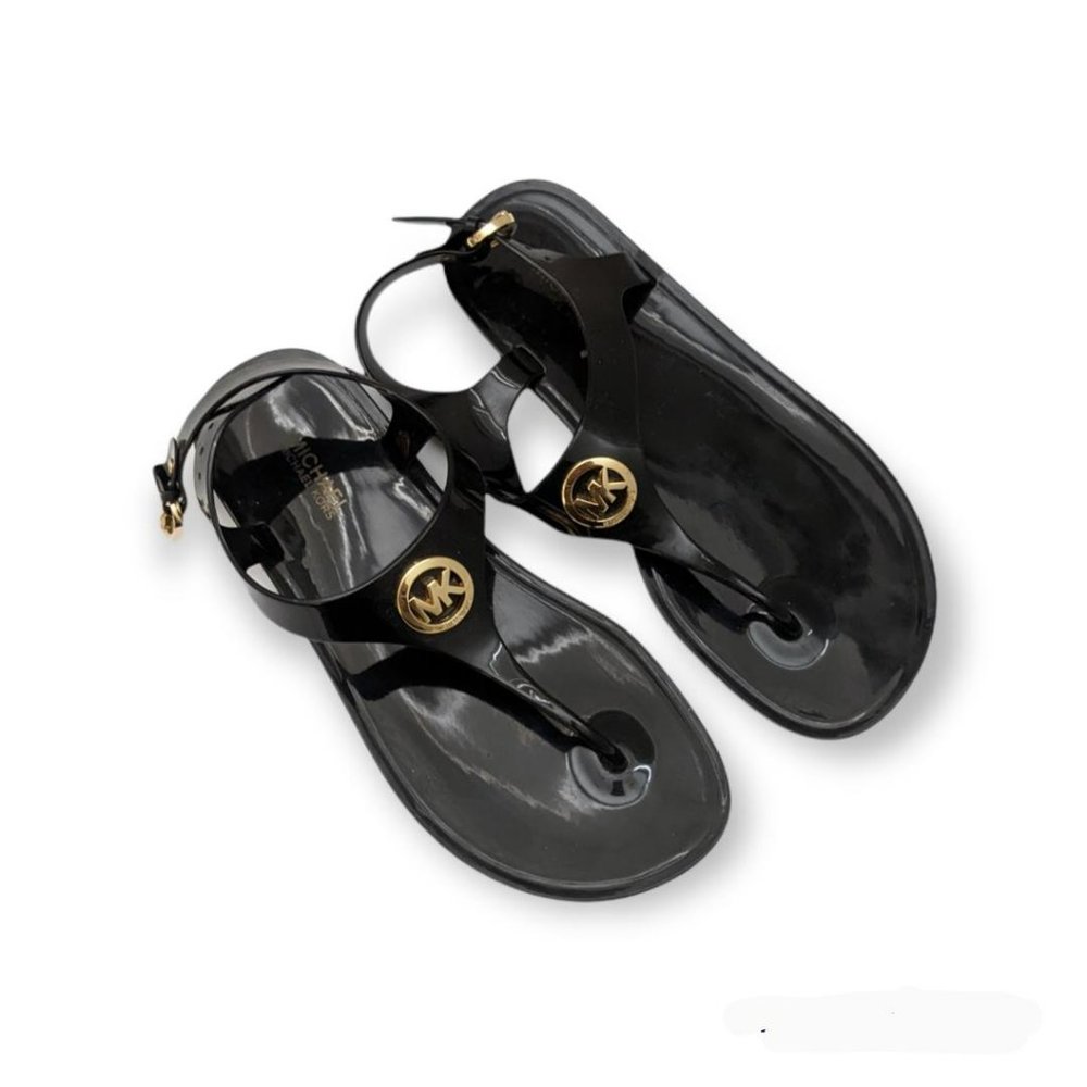 Black Gold Michael Kors Designer Logo Jelly Sandals Size 6